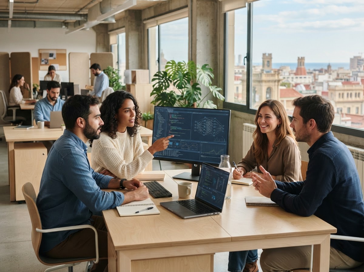 AI GIGAFACTORY, equipo revisando modelos de análisis predictivo